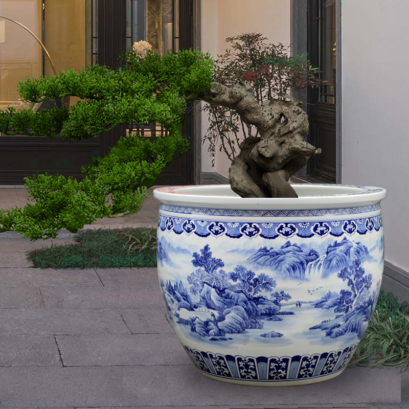 Jingdezhen blue and white porcelain has a long history in the hand - made landscape painting ceramic aquarium courtyard sitting room floor furnishing articles the tortoise cylinder