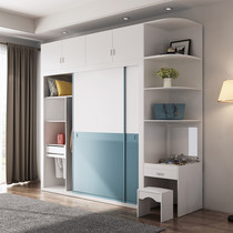 Nordic wardrobe sliding door modern simple solid wood economical assembly bedroom cabinet glass sliding door large wardrobe