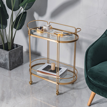 Nordic luxury living room cart rack movable golden dining car tea cabinet wine cabinet glass sideboard