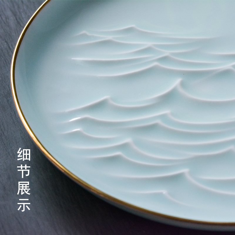 Bright product the original design shadow celadon ceramic pot of tea tray bearing dry home compote large paint jingdezhen plate