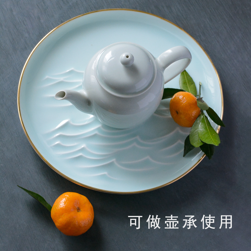 Bright product the original design shadow celadon ceramic pot of tea tray bearing dry home compote large paint jingdezhen plate