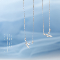 XIGN sterling silver Thousand Paper Crane necklace female temperament simple design sense light luxury minority choker autumn and winter sweater chain tide