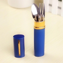 Set stainless steel retractable tableware Three-piece set Chopsticks folding fork spoon Portable pen holder type easy to carry