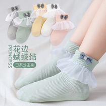 Girls Socks Kids Spring Autumn Pure Cotton Princess Bow Lace Socks Big Kids Autumn Winter Baby Girls Mid Calf Socks Kids