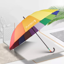 Special price 16 bone plain rainbow umbrella umbrella custom logo advertising umbrella folding long handle straight rod curved handle business double