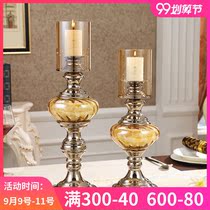 European neoclassical living room model room home decoration ornaments metal glass soft Candlestick candle holder decoration