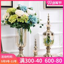 European-style living room table American home Glass metal vase TV cabinet ornaments flower arrangement simulation floral decorations