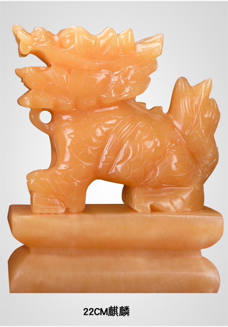 天然米黄玉一对玉石麒麟客厅家居镇宅招财化煞玉雕风水工艺品摆件