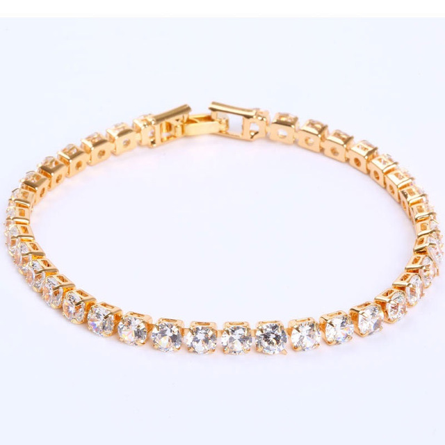 Luxury 4mm Cubic Zirconia Tennis Bracelets Iced Out Chain C (1627207:1030956587:Color classification:gold-white)