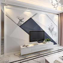 Custom bamboo and wood fiberboard TV background wall Modern simple 8d stereo living room geometric marble high light painting