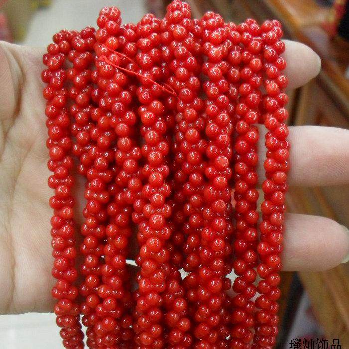 红色珊瑚花生骨头珠 3*6mm散珠手串项链串珠材料 diy饰品配件_7折现价