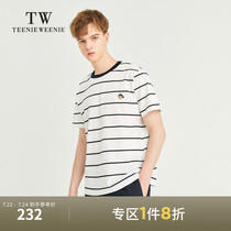 TeenieWeenie bear mens clothing 2021 summer new embroidery black and white striped round neck short-sleeved T-shirt tide