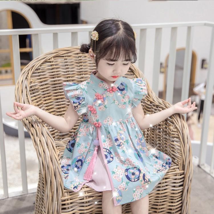 Korean girl treasure girl cheongsam skirt summer Hanfu little children's clothes summer baby girl princess dress wind dress