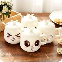Water mug with lid spoon Ceramics Cute home covered and small drinking water Children drinking tea Milk Tea Milk
