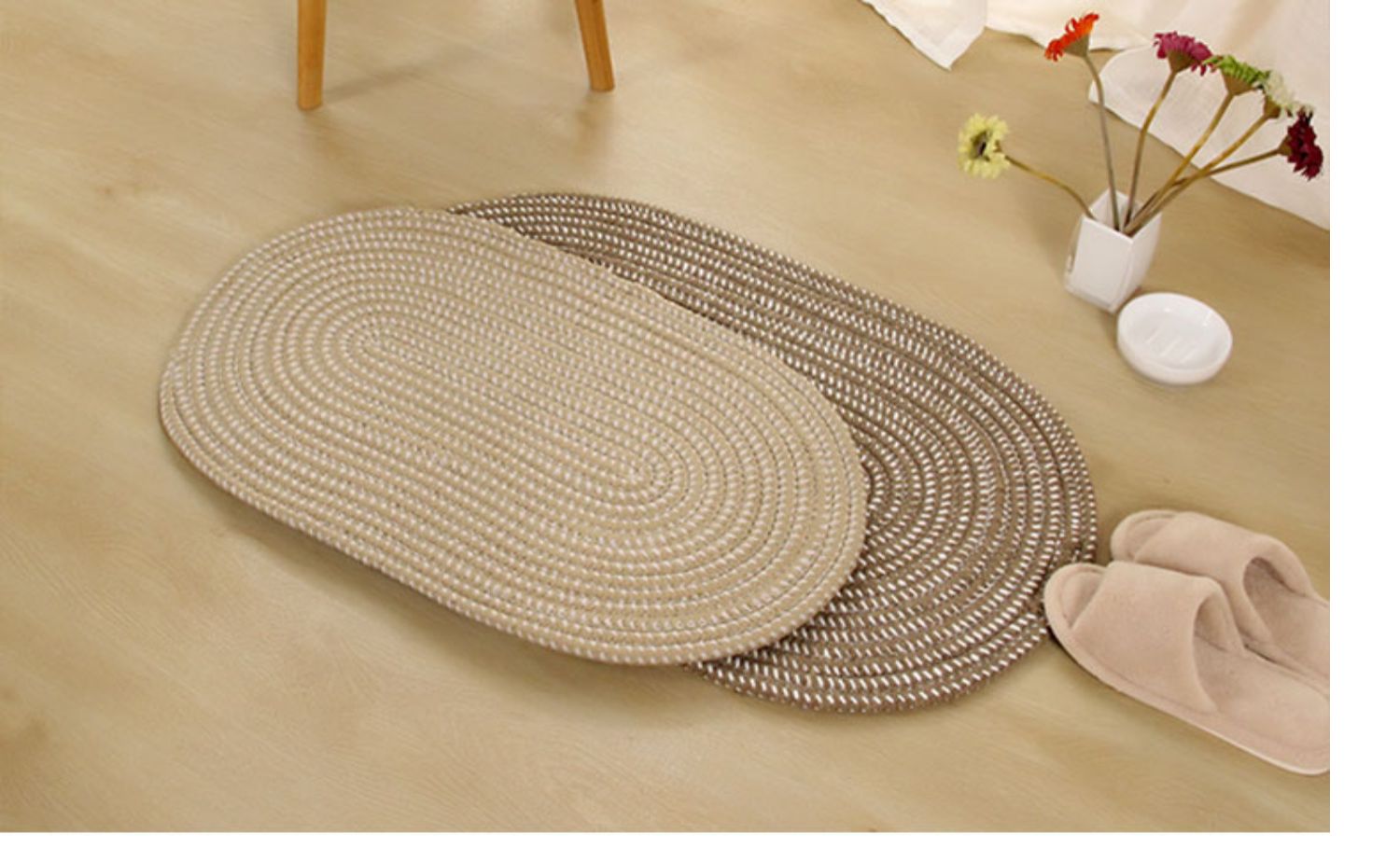 爱时尚椭圆形手工编织地垫超纤圆形地毯