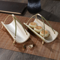 Bamboo basket tea dish small fruit basket tea towel bamboo towel holder snack plate tea ceremony accessories