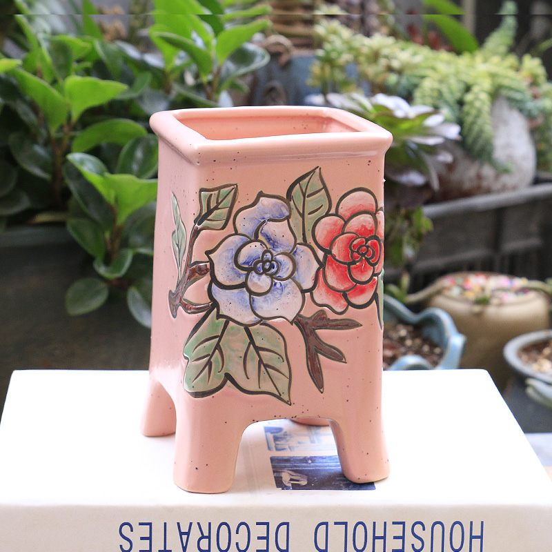 Fleshy flower - pot ceramic biscuit firing TaoHua implement creative mini indoor other Chinese wind restoring ancient ways is hand - made of flowerpot