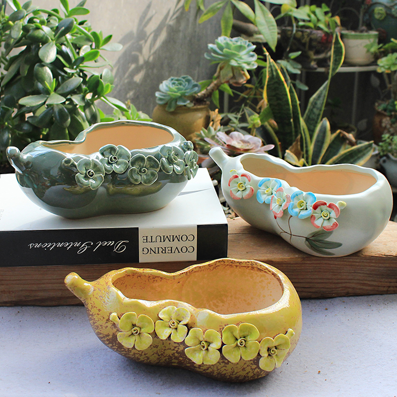 Creative flower POTS, large diameter ceramic basin of large meat meat meat more clearance indoor household air hoist flowerpot restoring ancient ways