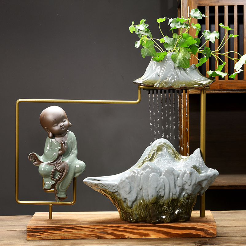 Zen new Chinese style flower water fountain money plant plant household desktop furnishing articles creative ceramic hydroponic flower pot
