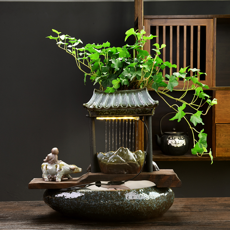 Hydroponic flower pot ceramic sitting room adornment creative move lucky Chinese zen with wet water and running water flowerpot furnishing articles