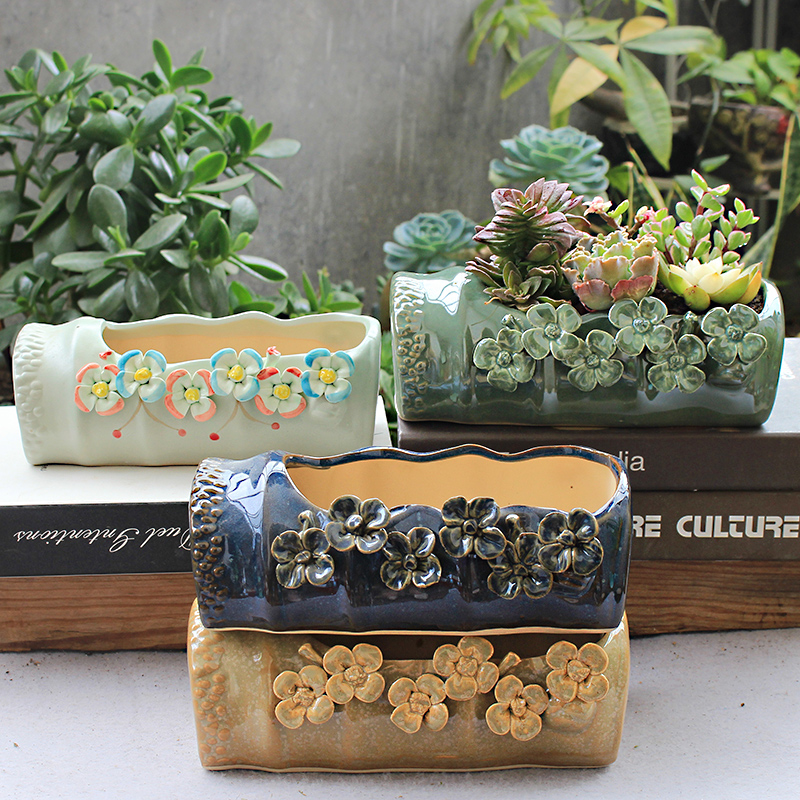 Fleshy flowerpot clearance of creative move of large diameter meat meat plant bamboo household flowerpot ceramic specials platter