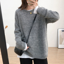 Thickened round neck knitwear womens autumn and winter Korean retro loose lazy leisure Joker pullover long sleeve sweater