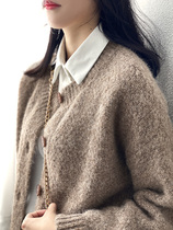 Wool Knitted Cardigan Womens Autumn and Winter Korean Retro Temperament Loose and Skinny Windy and Wild Short Jacket