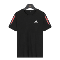 Classic three bars pure cotton short sleeves T-shirt mens clothing 2022 summer new loose sports gym round collar blouses half sleeves