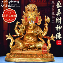 Da Qian Shan Yuan Nepal imported a full handmade 7 inch 22cm elephant trunk God of Wealth Buddha statue Tibetan Tantric bronze statue ornaments