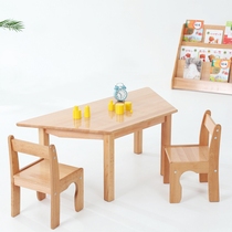 Kindergarten Early Education Montessori Tables and Chairs Beech Wood Children's Trapezoidal Table Solid Wood Dining Table Desk Montessori Furniture