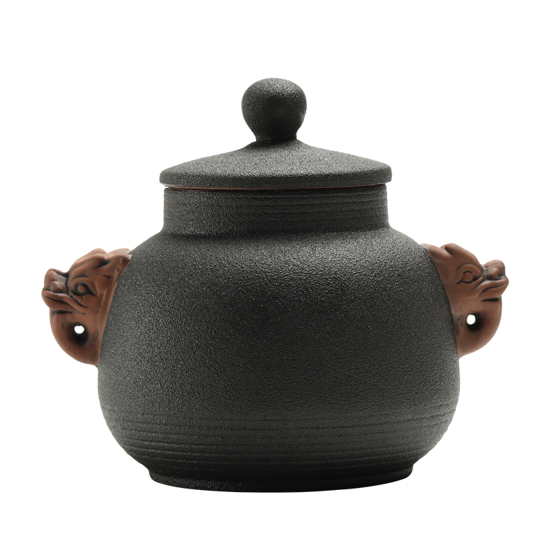 Ssangyong Dan furnace coarse pottery tea pot small retro black tea tea pot moisture storage tanks tins