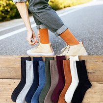 Socks mens trend spring and autumn stockings solid color deodorant stockings Japanese black high waist high socks bucket socks men