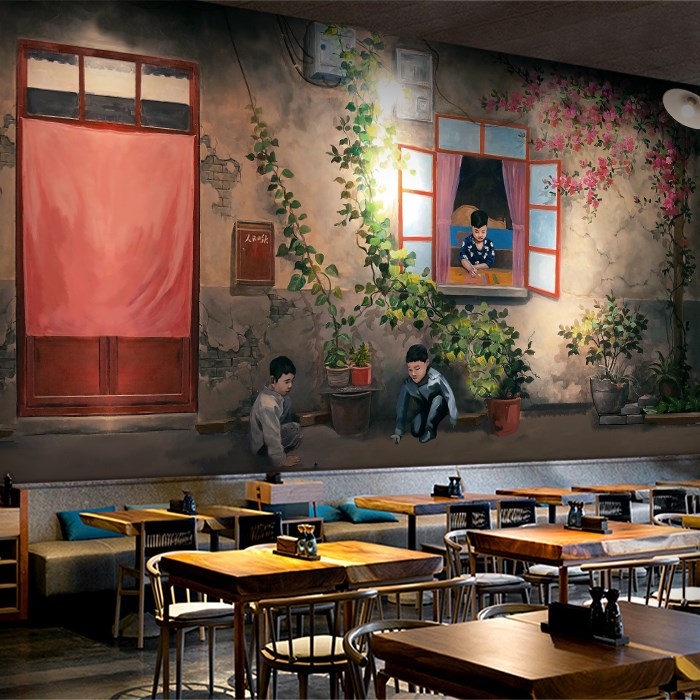 马路边边壁纸3d复古怀旧80年代清吧壁画烧烤麻辣烫学校店背景墙纸