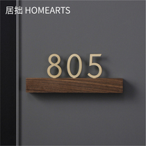 Creative new Nordic solid wood brass digital door number plate walnut hotel B & B room room door plate customization