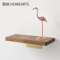 Juhuo HOMEARTS Nordic log brass black walnut rack solid wood shelf wall plate support