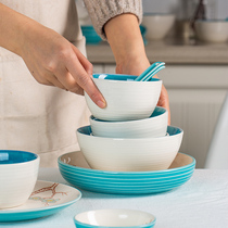 Bowl home Chinese style color simple creative anti-scalding Rice Bowl Noodle Bowl soup bowl plate dish oven ceramic tableware