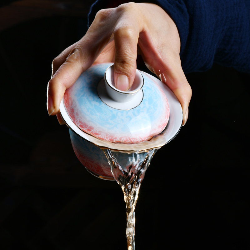 Colored enamel paint by hand only three tureen cup large ceramic tureen kung fu tea bowl thin foetus to tea cups