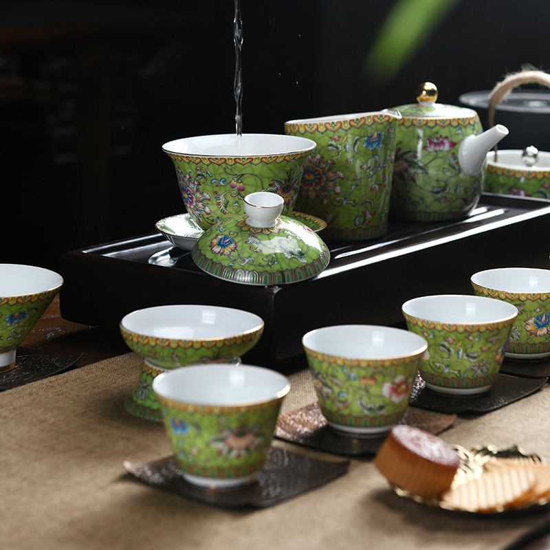 Kung fu tea set jingdezhen porcelain enamel craft household whole tureen teapot teacup set of a set of custom