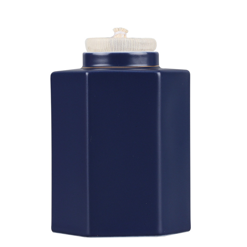 Household ceramic tea caddy fixings hexagonal storage POTS sealed as cans moistureproof and tea pot of tea warehouse receives customization