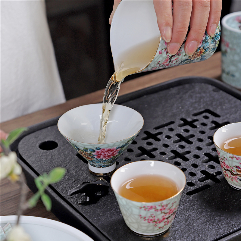 All ceramic enamel made tureen large three teacup saucer only make tea cup pot of white porcelain kung fu tea set
