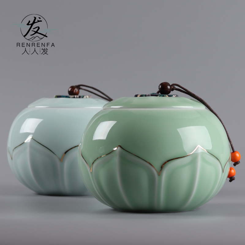 Celadon caddy fixings ceramic seal tank household storage POTS son POTS are green tea, black tea pu - erh tea store receives the custom