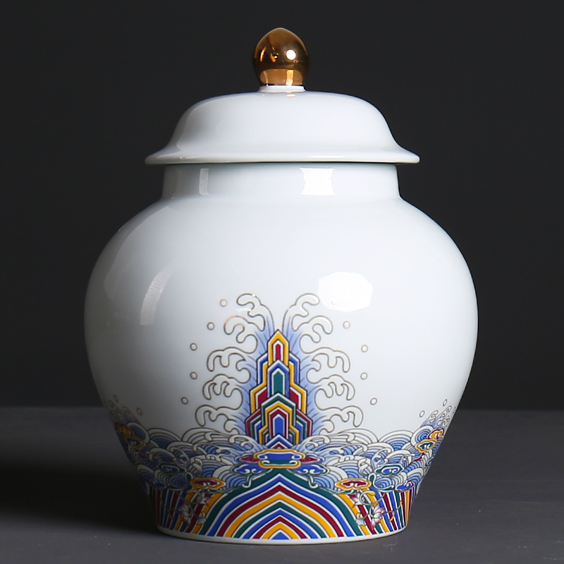 Ji blue glaze large ceramic POTS of household seal pot small pot of tea caddy fixings box packing logo customization