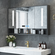 Light luxury bathroom intelligent mirror cabinet Single bathroom wall-mounted mirror box Touch anti-fog with light storage cabinet customization