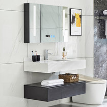 Marble light luxury bathroom cabinet combination Simple modern bathroom Small household sink sink sink Intelligent mirror cabinet
