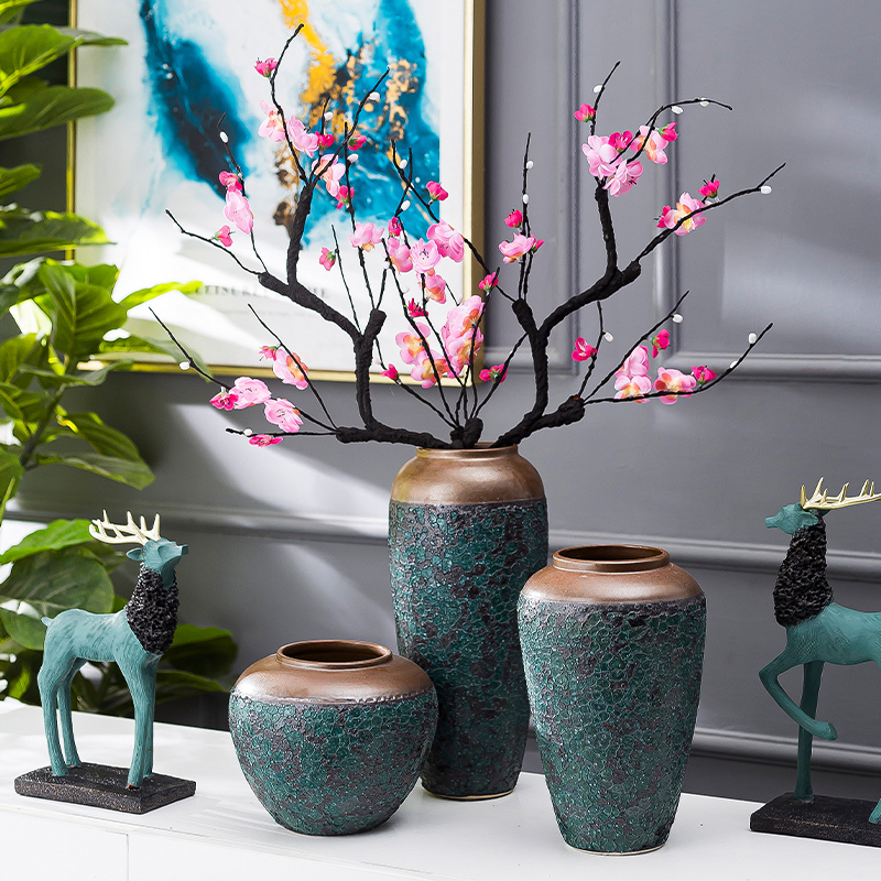 Jingdezhen ceramic decoration of the new Chinese style porch sitting room TV ark, flower arranging zen table dry flower vases, furnishing articles