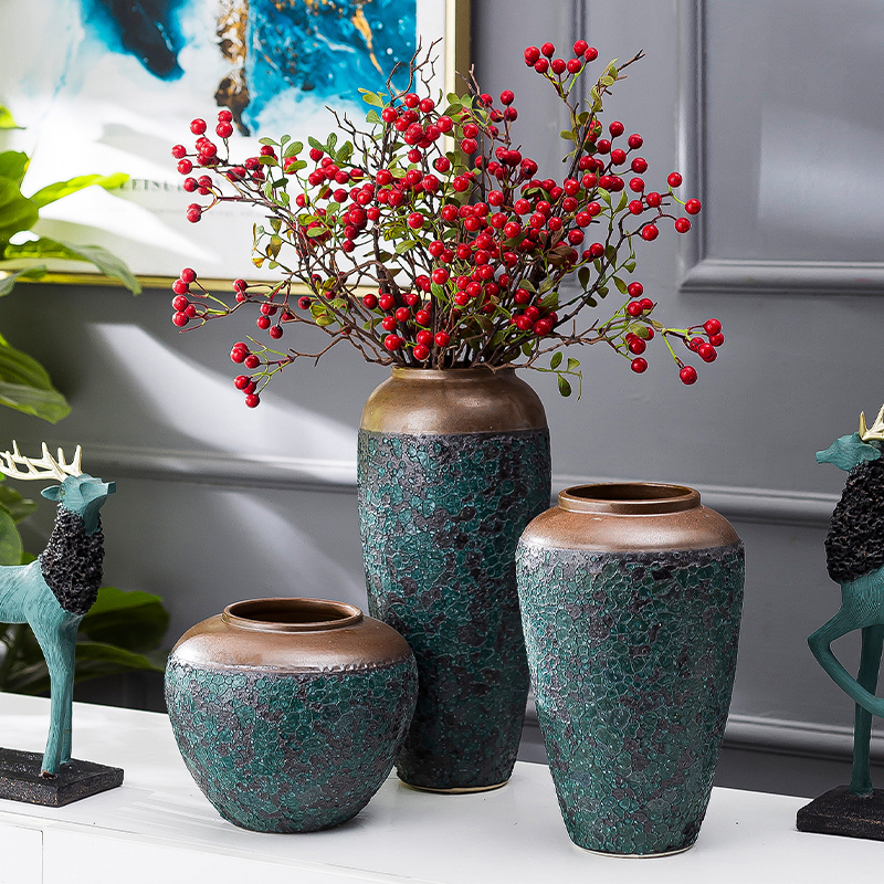 Jingdezhen ceramic decoration of the new Chinese style porch sitting room TV ark, flower arranging zen table dry flower vases, furnishing articles