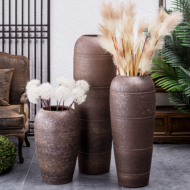 Coarse pottery big POTS dry flower adornment restoring ancient ways furnishing articles sitting room flower arranging jingdezhen ceramic household zen ground vase