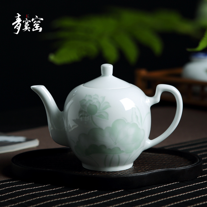 Bluish white porcelain up jingdezhen ceramics green was manual contracted household kung fu tea tea set large single pot the teapot