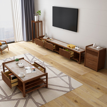 Solid wood coffee table TV cabinet combination modern simple living room combination cabinet retractable floor cabinet locker furniture set