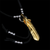 Takahashi Golang feather necklace male tide 925 sterling silver electroplating 24K gold pendant female Japan imported deerskin rope set chain